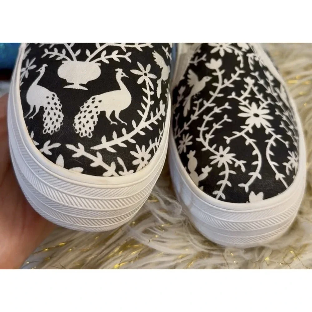RARE Keds x Kate Spade Pheasant Floral Slip On Black White Womens Size 6